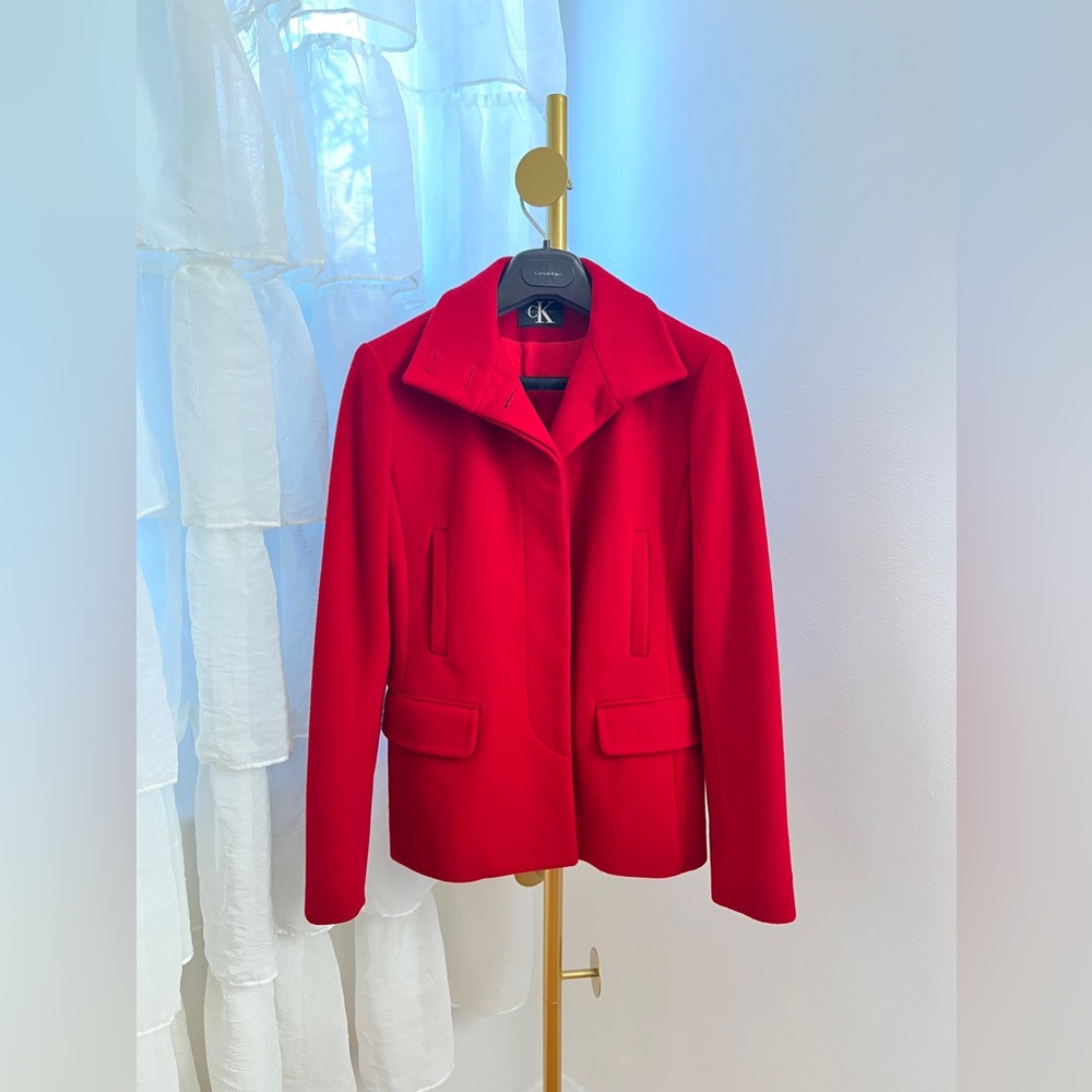 Calvin Klein 100% Wool Red Jacket Coat